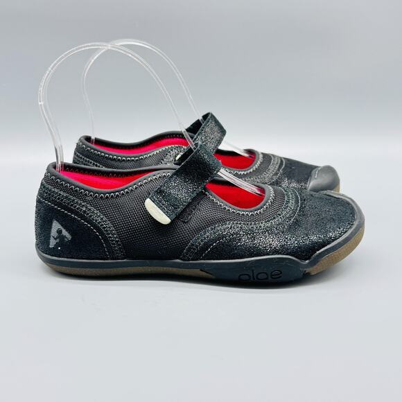 Plae Emme Shimmer Shoes Girls 2 Black Glitter Mary Jane Suede Nylon Comfort - Picture 1 of 12
